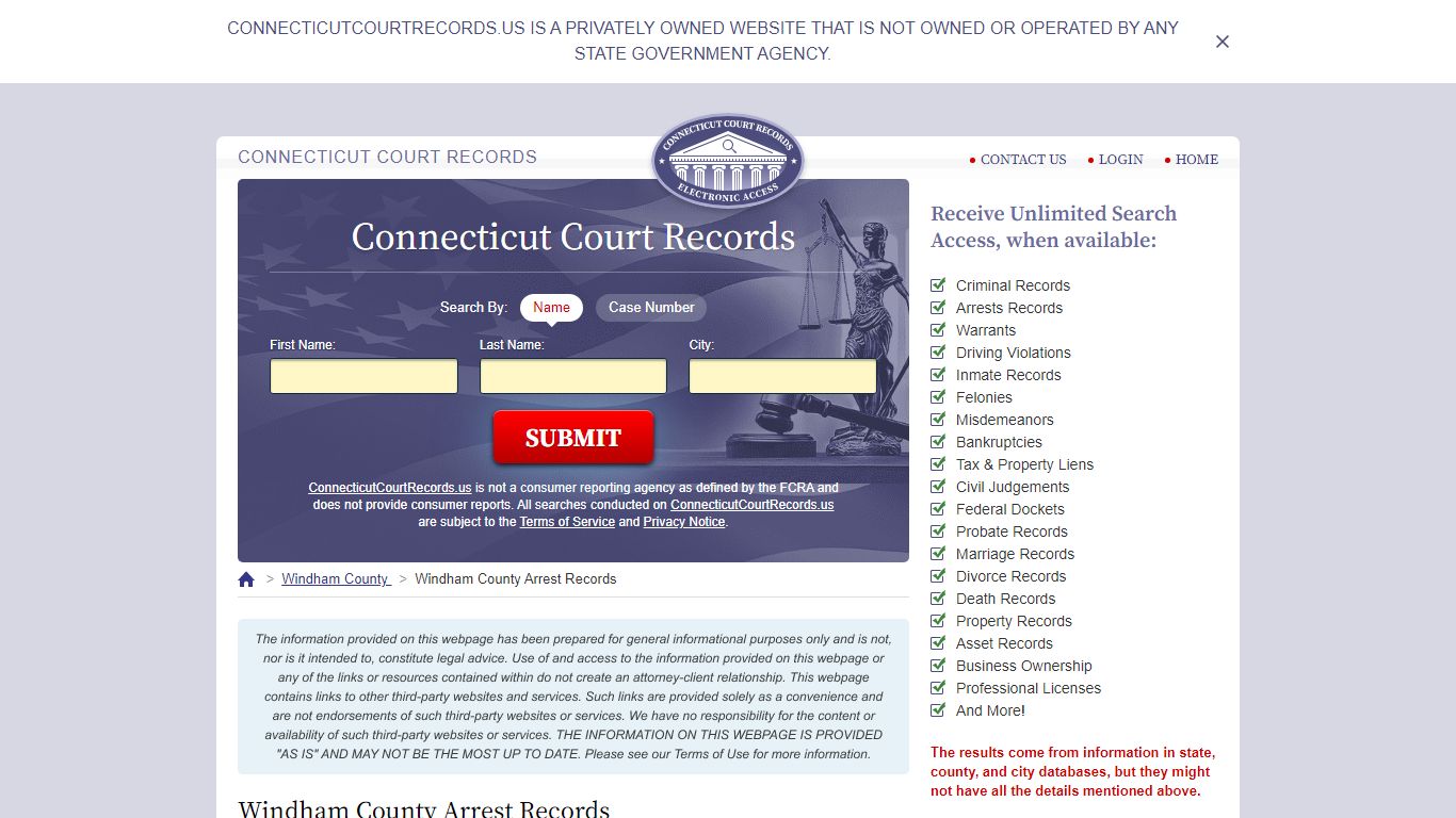 Windham County Arrest Records | ConnecticutCourtRecords.us